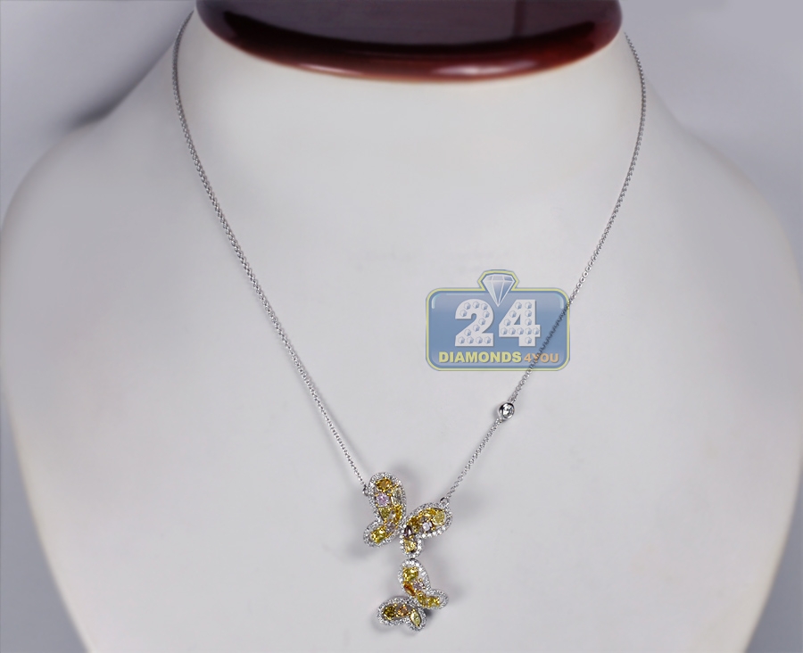 Womens Fancy Diamond Double Butterfly Brooch Pendant 14K Gold