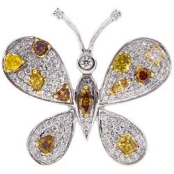 14K White Gold 1.89 ct Fancy Diamond Butterfly Brooch Pendant