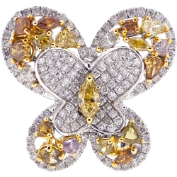 14K Gold 2.75 ct Fancy Diamond Butterfly Brooch Pendant Necklace