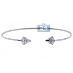 Womens Diamond Spike Cuff Bangle Bracelet 14K White Gold 6"