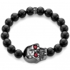 Black Silver Large Ruby Skull Onyx Bead Adjustable Bracelet Edus&Co