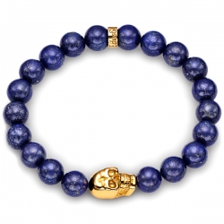 18K Yellow Gold Skull Lapis Lazuli Bead Adjustable Bracelet Edus&Co