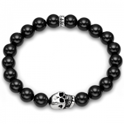 Sterling Silver Skull Black Onyx Bead Adjustable Bracelet Edus&Co