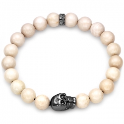 Black Silver Skull Bead Ivory Riverstone Bracelet by Edus&Co