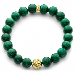 18K Yellow Gold Celtic Bead Malachite Adjustable Bracelet Edus&Co