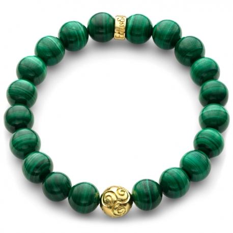 18K Yellow Gold Celtic Bead Malachite Adjustable Bracelet Edus&Co