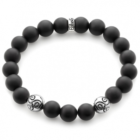925 Silver Celtic Bead Matte Black Onyx Adjustable Bracelet Edus&Co