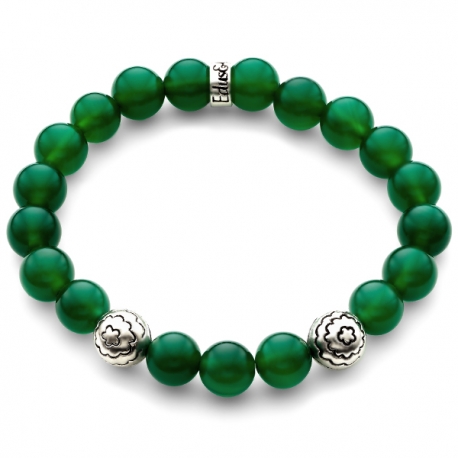 Sterling Silver Flower Bead Green Onyx Adjustable Bracelet Edus&Co