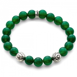 Sterling Silver Flower Bead Green Onyx Bracelet by Edus&Co