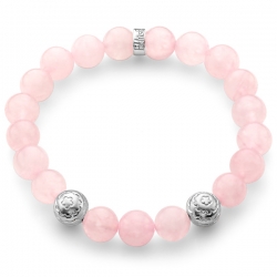 Sterling Silver Flower Bead Pink Quartz Bracelet by Edus&Co