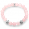 Sterling Silver Flower Bead Pink Quartz Adjustable Bracelet Edus&Co