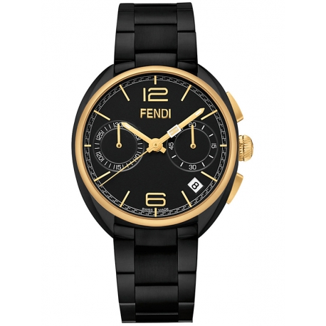 F219111000 Fendi Momento Chronograph Black Steel Bracelet Watch