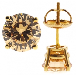 14K Yellow Gold Cognac Swarovski Crystal Womens Stud Earrings