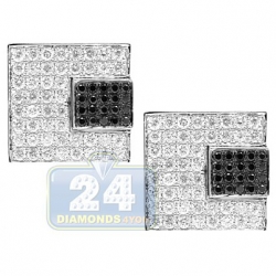 14K White Gold 3.56 ct Pave Black Diamond Mens Square Cuff Links