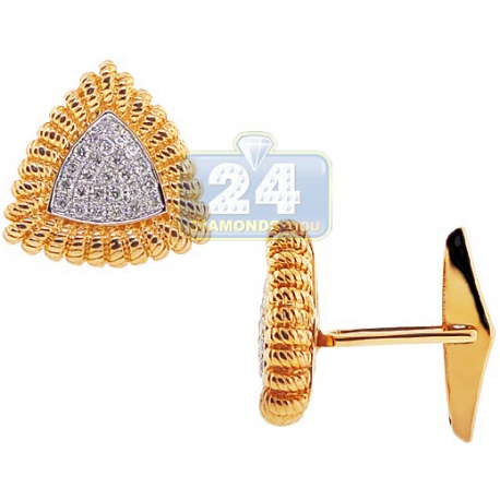 14K Yellow Gold 0.57 ct Diamond Vintage Triangle Mens Cuff Links