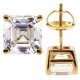 Womens Stud Earrings 14K Yellow Gold 3 ct Asscher Swarovski Crystal