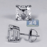 Womens Stud Earrings 14K White Gold 3 ct Asscher Swarovski Crystal