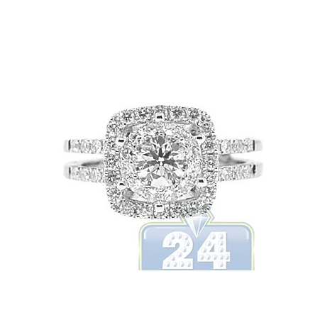 14K White Gold 1.49 ct Diamond Womens Halo Engagement Ring