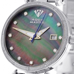 Womens Diamond Watch Aqua Master 0.3 ct Steel Black Dial