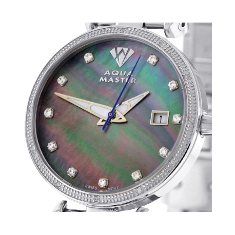 Womens Diamond Watch Aqua Master 0.3 ct Steel Black Dial