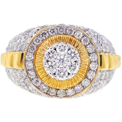 Mens Diamond Cluster Pinky Ring 14K Yellow Gold 3.22 ct