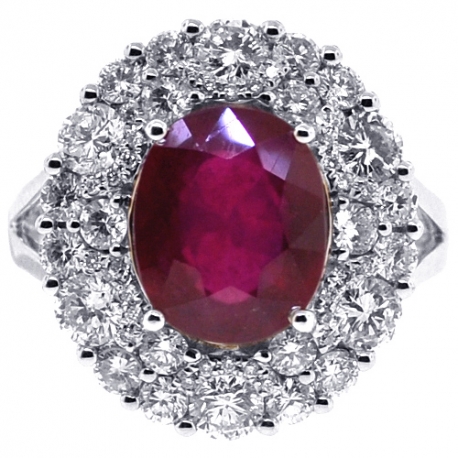 Womens Diamond Ruby Gemstone Ring 18K White Gold 7.22 ct