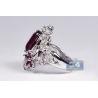 Womens Diamond Ruby Flower Ring 18K White Gold 8.55 ct