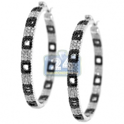 14K White Gold 2.80 ct Diamond Pave Zebra Hoop Earrings