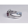 Womens Diamond Ruby 3 Stone Halo Ring 18K White Gold 2.58 ct
