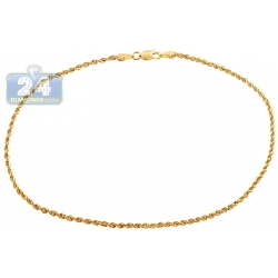 10K Yellow Gold Rope Link Womens Ankle Bracelet 10 Inches