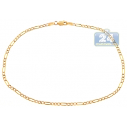 10K Yellow Gold Figaro Diamond Cut Womens Ankle Bracelet 10 Inch