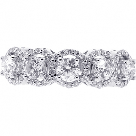 Womens Diamond Halo 5-Stone Ring 18K White Gold 2.00 ct