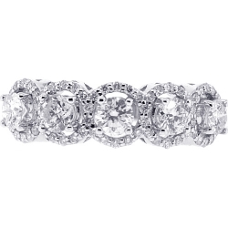 Womens Diamond Halo 5-Stone Ring 18K White Gold 2.00 ct
