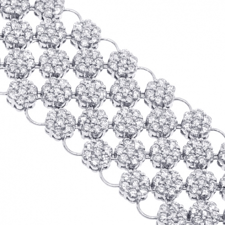 Womens Diamond Cluster Mesh Bracelet 14K White Gold 23.89 ct