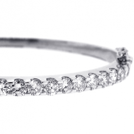 Womens Diamond Oval Bangle Bracelet 14K White Gold 4.18 ct 6.5"