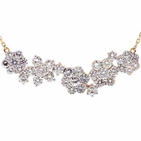 Womens Diamond Cluster Flower Necklace 14K Yellow Gold 4.08 ct