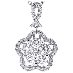 14K White Gold 1.25 ct Diamond Cluster Womens Drop Pendant
