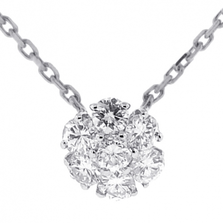 Womens Diamond Cluster Drop Necklace 14K White Gold 0.97ct 16"