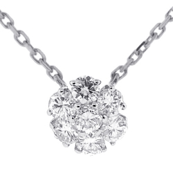 14K White Gold 0.97 ct Diamond Cluster Womens Necklace 16 Inches