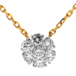 14K Yellow Gold 0.96 ct Diamond Cluster Womens Necklace 16 Inches