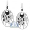 Womens Diamond Openwork Oval Earrings 14K White Gold 1.22 Carat