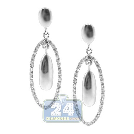 Womens Diamond Oval Dangle Earrings 14K White Gold 0.46 Carat