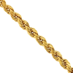 10K Yellow Gold Diamond Cut Hollow Rope Mens Chain 4 mm