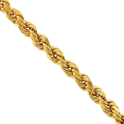10K Yellow Gold Diamond Cut Hollow Rope Mens Chain 7 mm