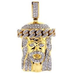 14K Yellow Gold 2.76 ct Diamond Jesus Christ Face Mens Pendant