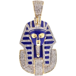 14K Yellow Gold 2.38 ct Diamond Blue Enamel Pharaoh Pendant