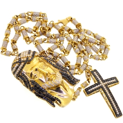 14K Yellow Gold 24.63 ct Diamond Jesus Christ Rosary Necklace