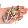 Mens Diamond Anchor Skull Rosary Necklace 14K Yellow Gold 15.87ct