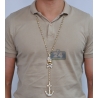 Mens Diamond Anchor Skull Rosary Necklace 14K Yellow Gold 15.87ct