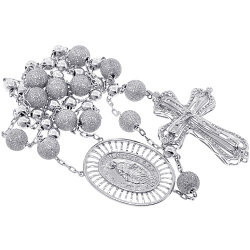 14K White Gold 9.31 ct Diamond Holy Rosary Beads Necklace